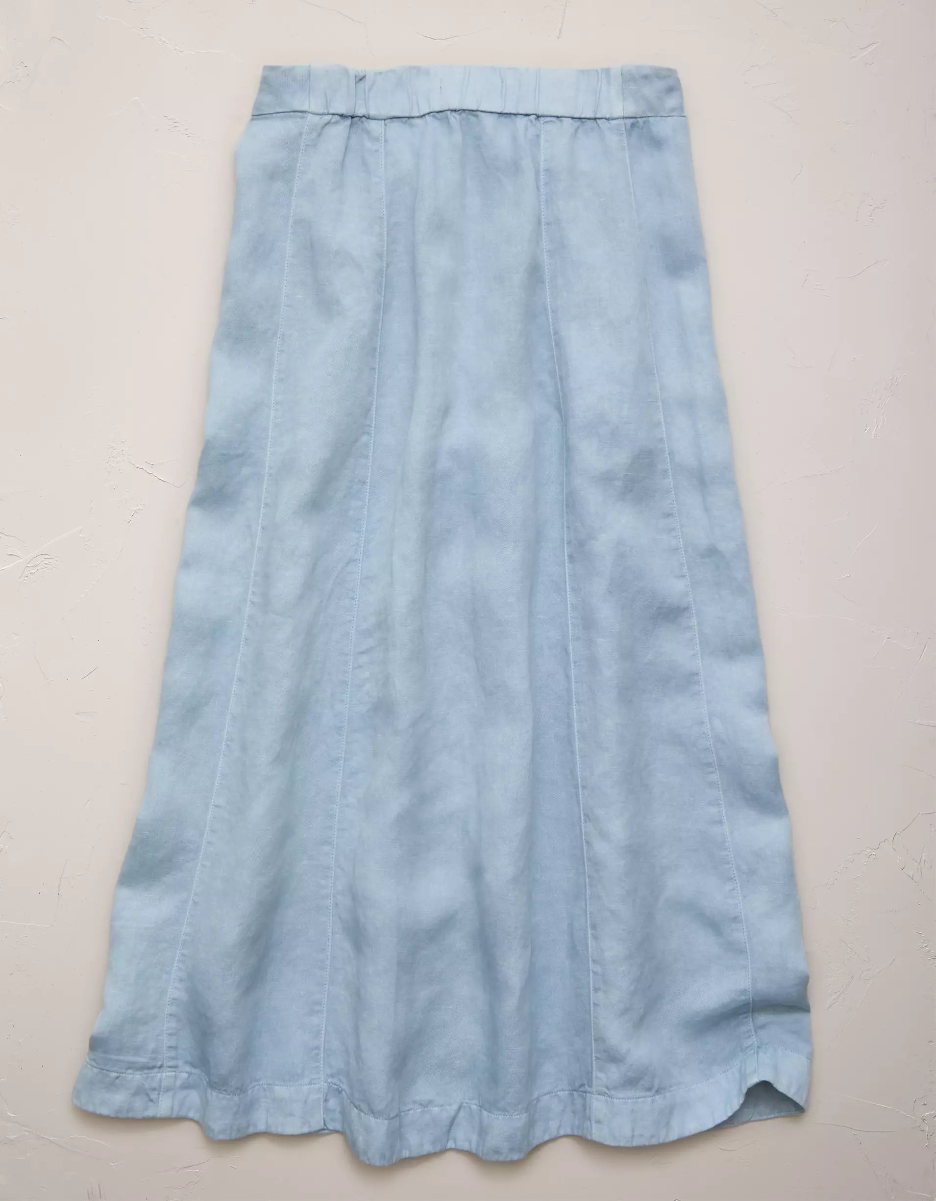 Light Blue Linen-Lyocell Blend Full Front Button Elegant Drape Maxi Skirt