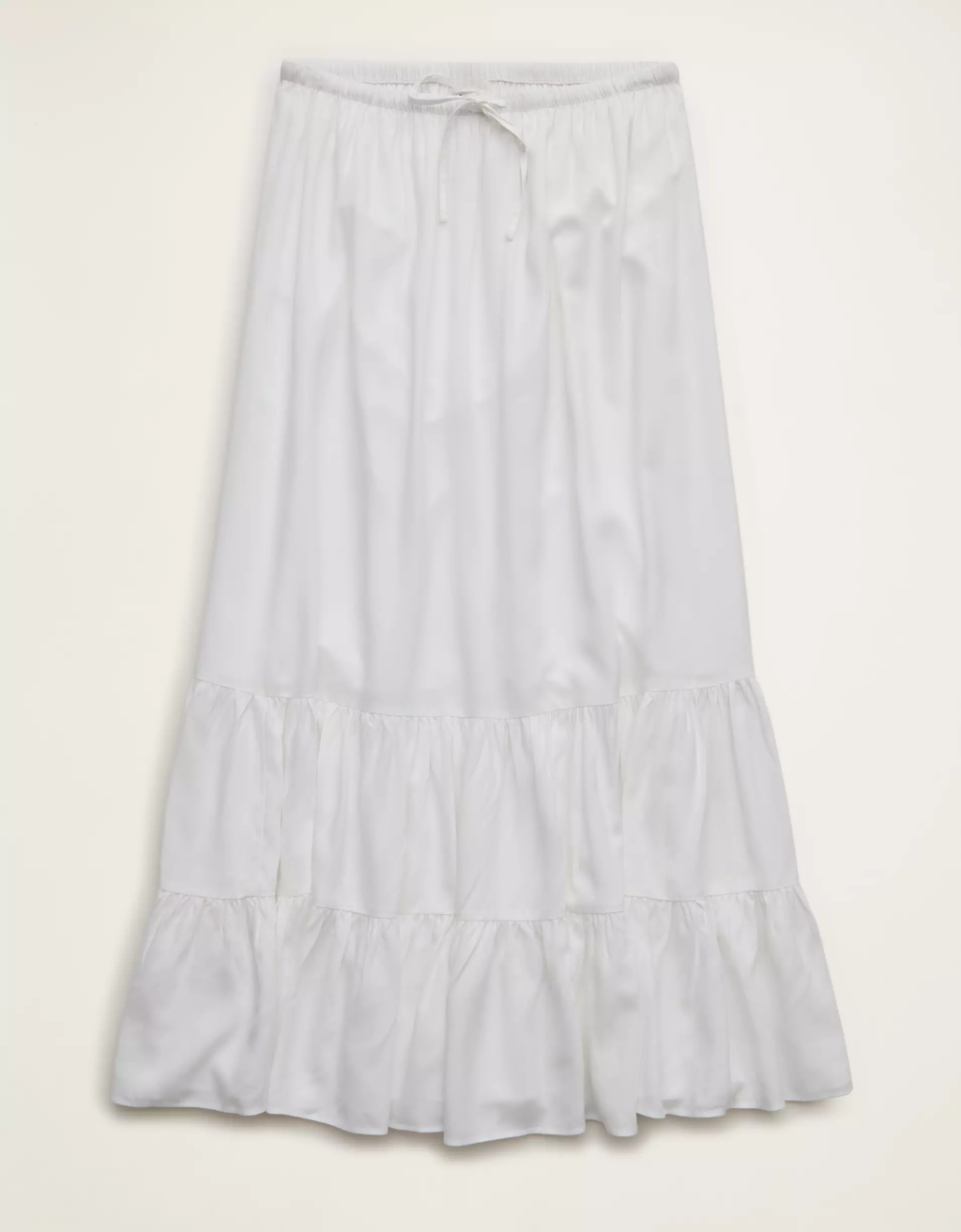 Fresh White Mid-Rise Drawstring Tiered Ruffle Viscose Maxi Skirt