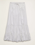 Fresh White Mid-Rise Drawstring Tiered Ruffle Viscose Maxi Skirt