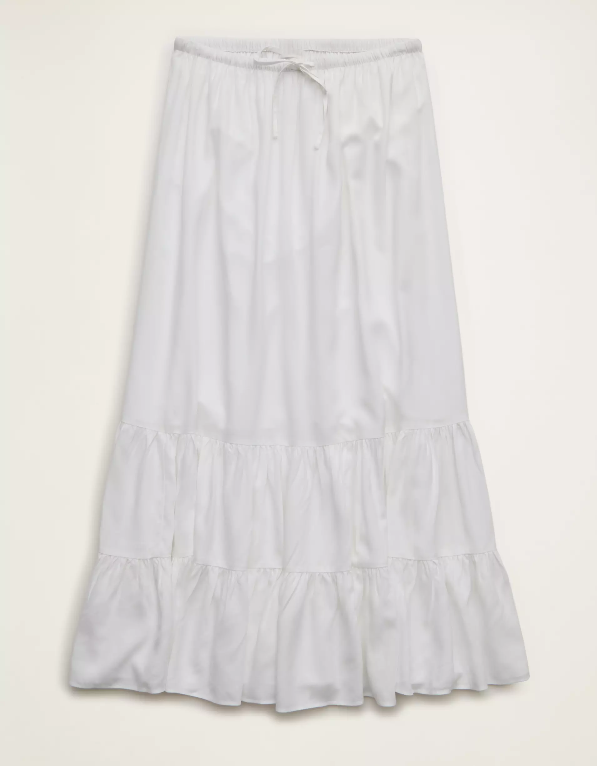 Fresh White Mid-Rise Drawstring Tiered Ruffle Viscose Maxi Skirt