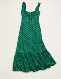Leaf Green Polka Dot Sweetheart Corset Pintuck Lace Trim Cotton Midi Dress