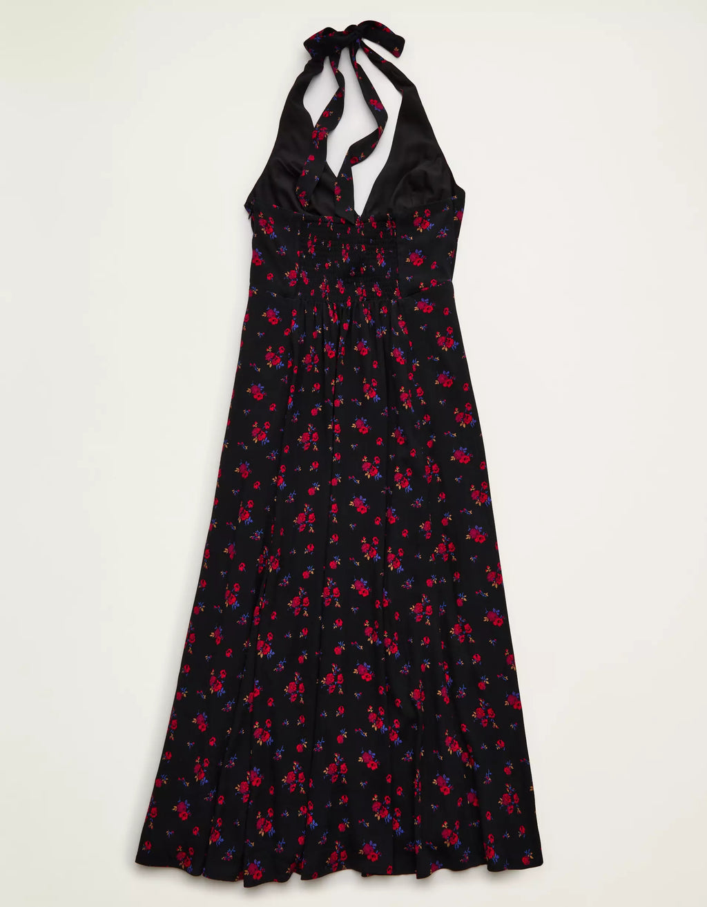 Black Floral V-Neck Halter Corset Flowy Viscose Maxi Dress