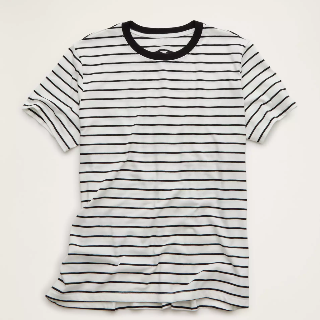 Charcoal Stripe Contrast Ringer Crew Neck Cotton Everyday T-Shirt
