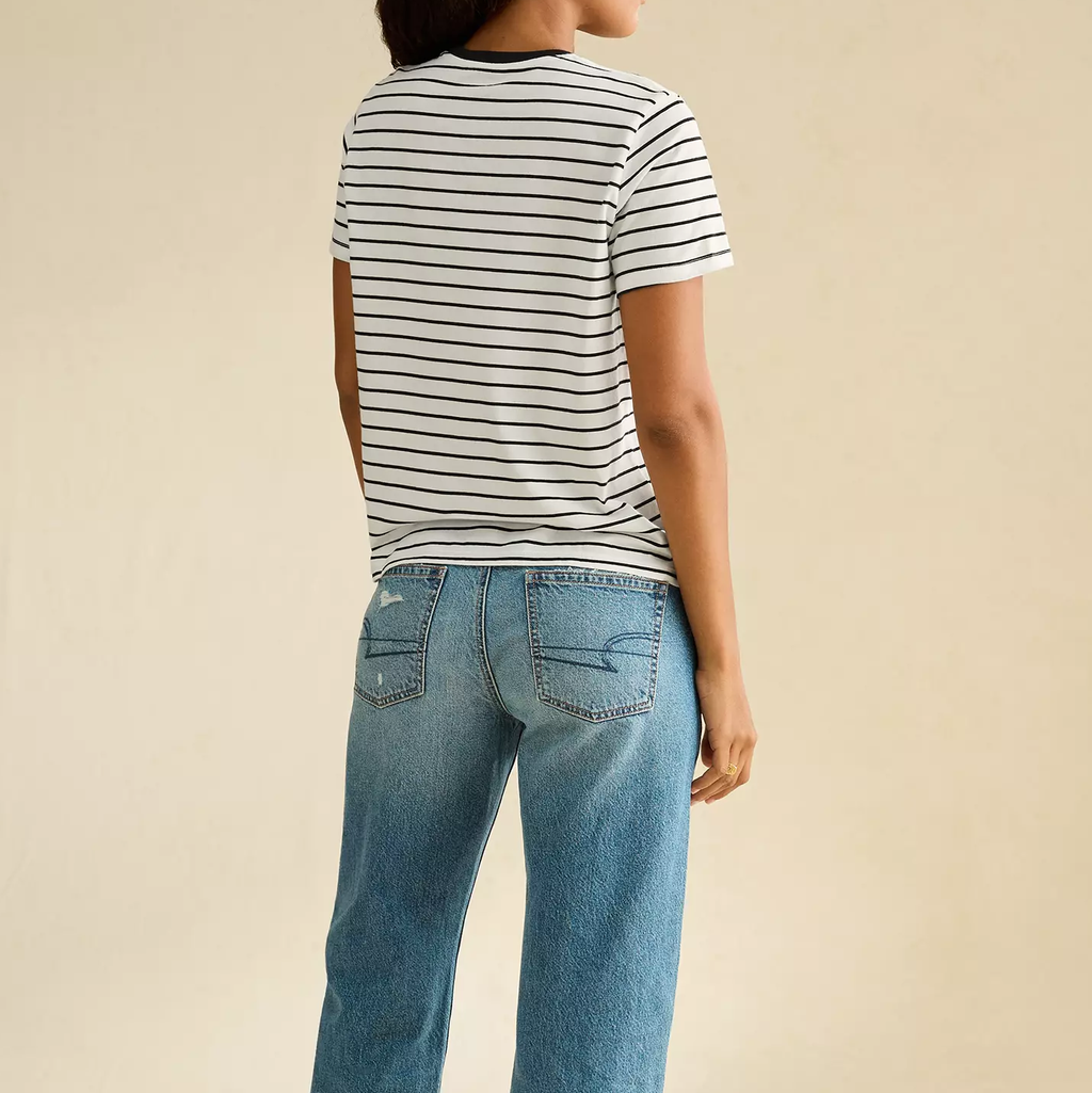 Charcoal Stripe Contrast Ringer Crew Neck Cotton Everyday T-Shirt