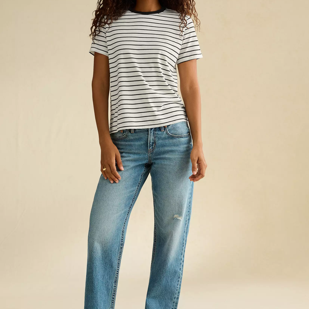 Charcoal Stripe Contrast Ringer Crew Neck Cotton Everyday T-Shirt
