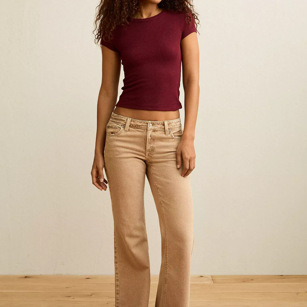 Maroon Slim Crew Neck Waffle Stretch Short Sleeve T-Shirt