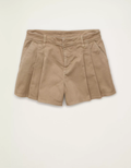 Desert Sand High-Waist Pleated Wide-Leg Stretch Cotton Trouser Shorts