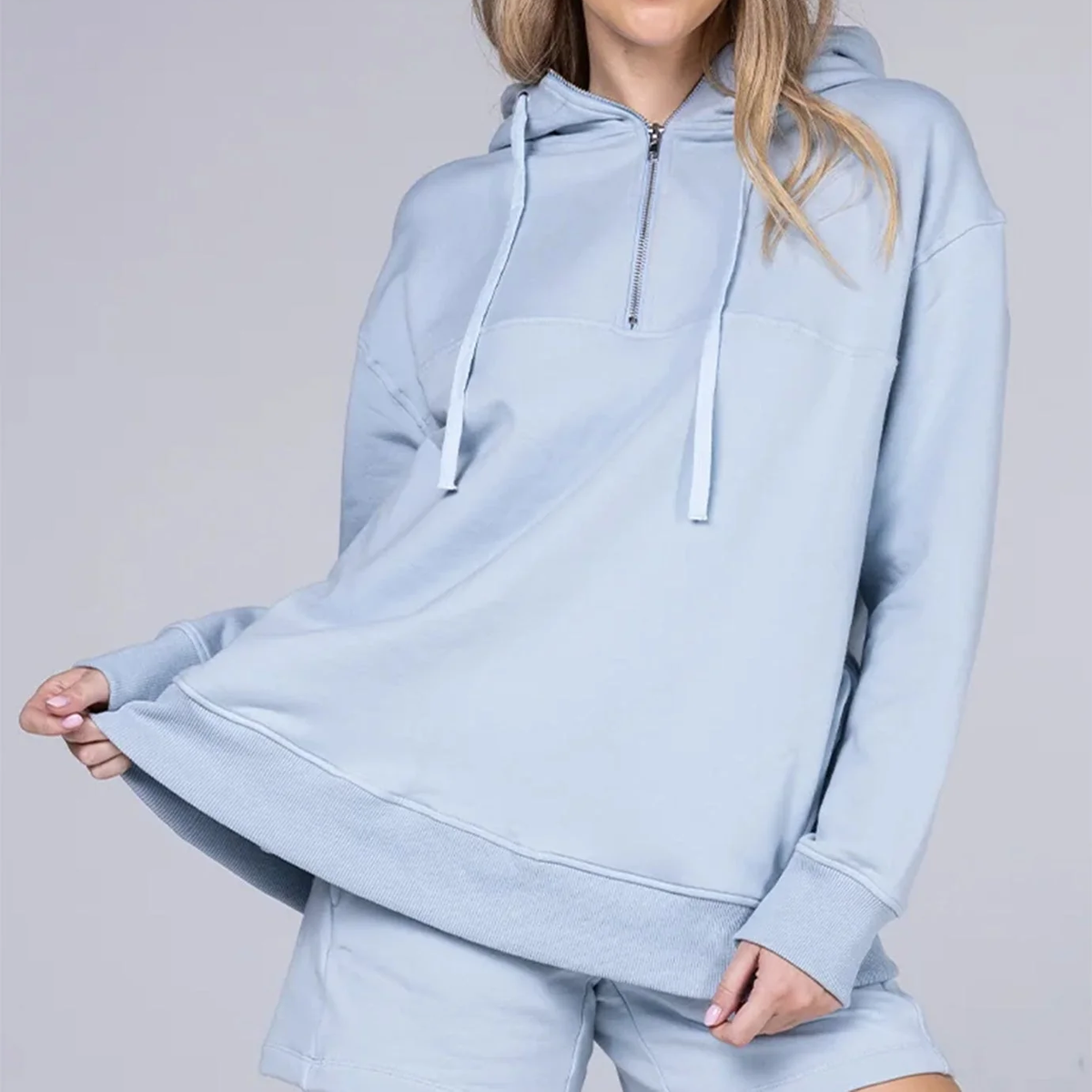 Organic Cotton Half-Zip Oversized Drop Shoulder Hoodie