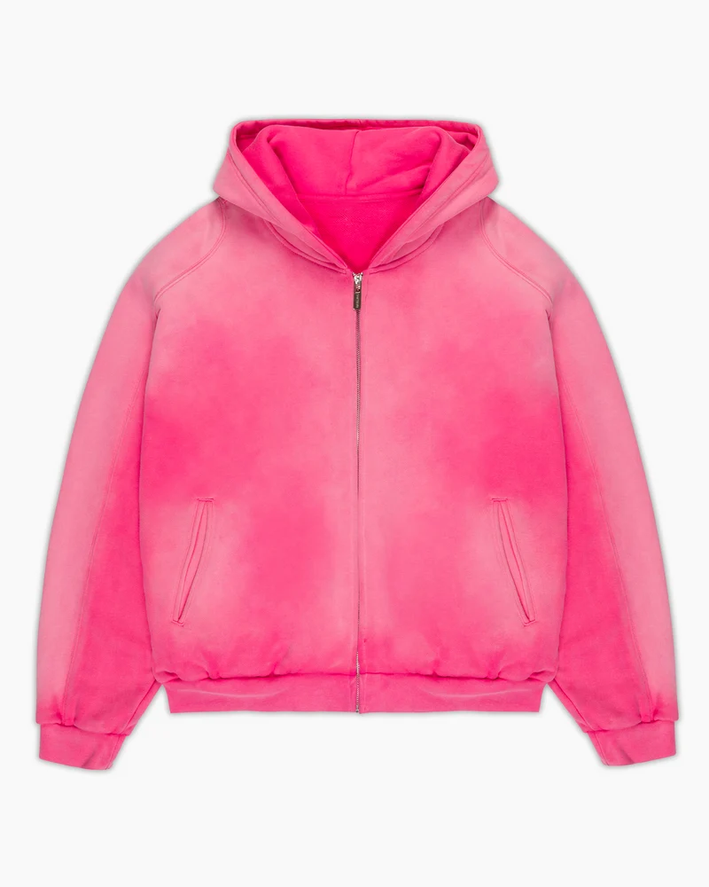 460GSM Vintage Sun Faded Full Zip Cropped Cotton Fleece Hoodie